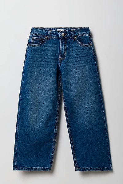 Jean rigide mi-taille à jambe large pour filles