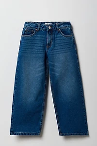 Jean rigide mi-taille à jambe large pour filles