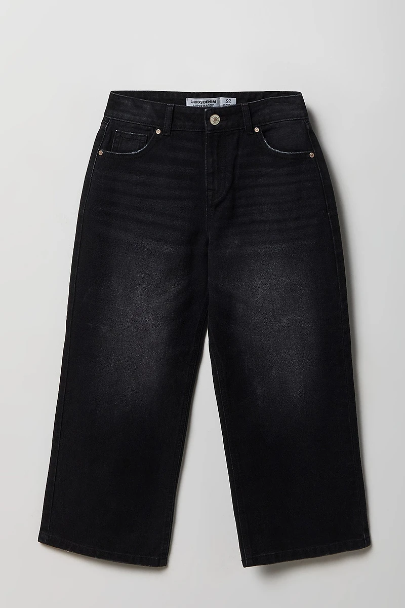 Girls Mid Rise Super Baggy Black Jean