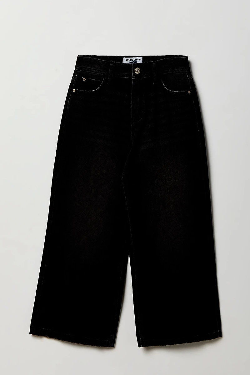 Girls High Rise Wide Leg Black Jean