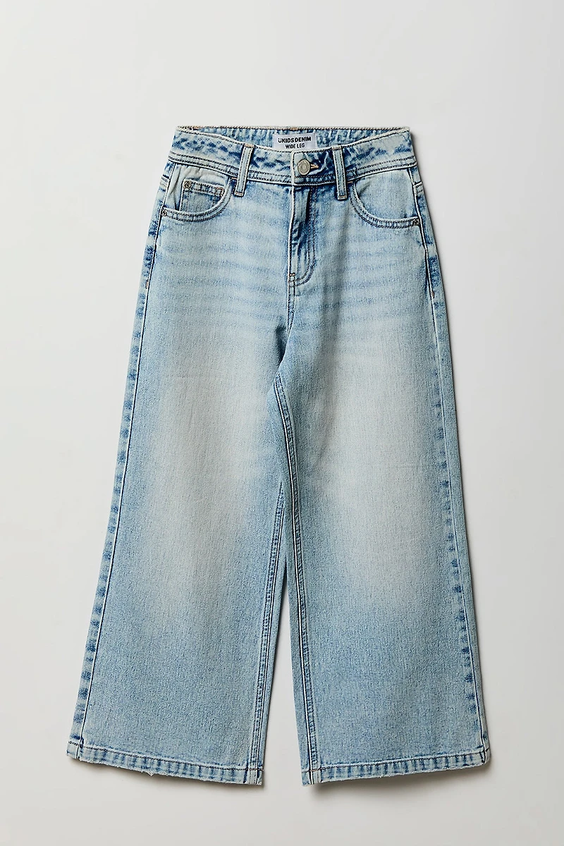 Girls High Rise Wide Leg Light Jean