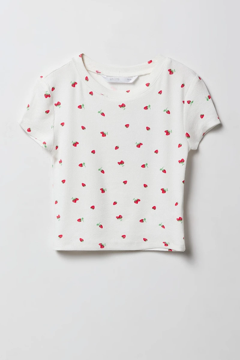 T-shirt ultracourt côtelé pour fille