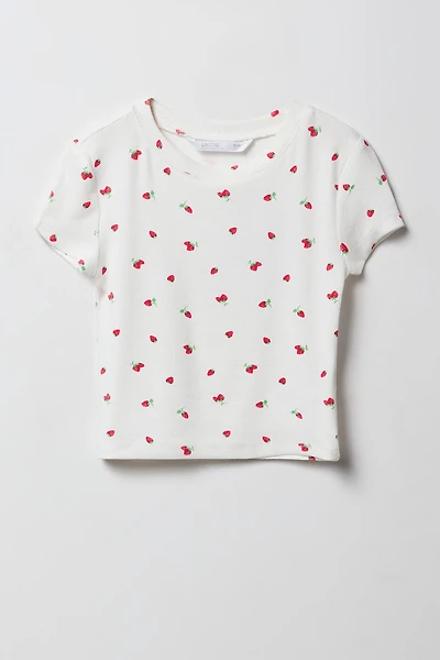 T-shirt ultracourt côtelé pour fille