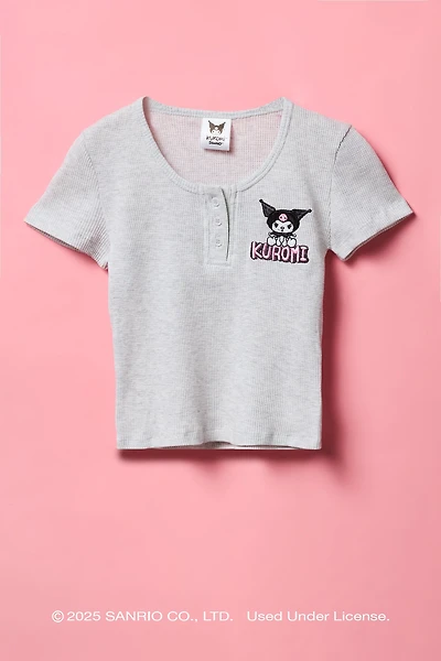 T-shirt Henley gaufré avec motif brodé Kuromi™ pour fille