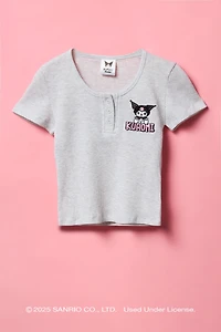 T-shirt Henley gaufré avec motif brodé Kuromi™ pour fille