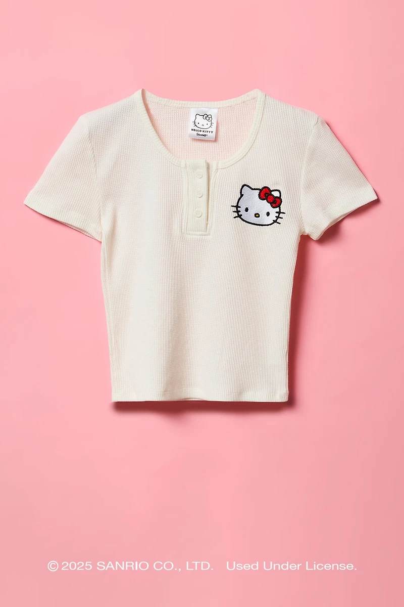 T-shirt Henley gaufré avec motif brodé Hello Kitty® pour fille