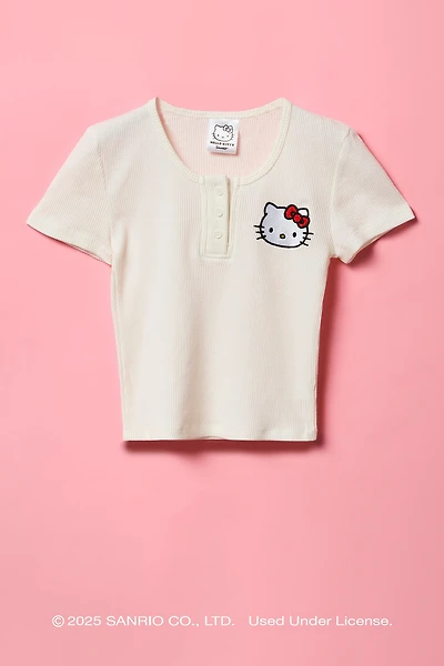 T-shirt Henley gaufré avec motif brodé Hello Kitty® pour fille