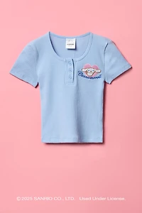 T-shirt Henley gaufré avec motif brodé Cinnamoroll™ pour fille