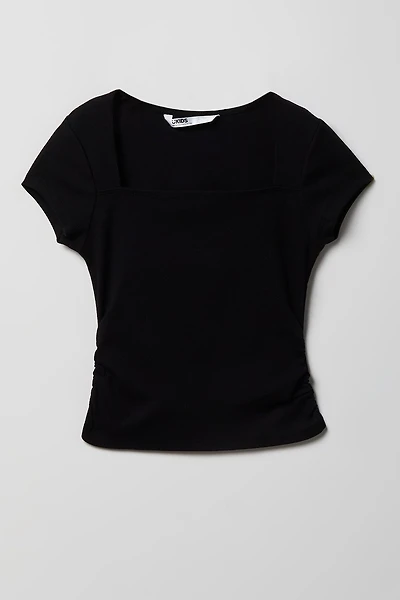 Girls Ribbed Square Neck T-Shirt