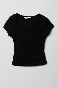 Girls Ribbed Square Neck T-Shirt