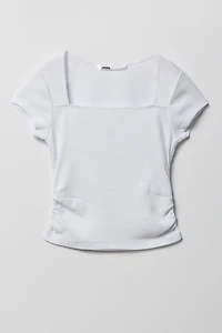 Girls Ribbed Square Neck T-Shirt