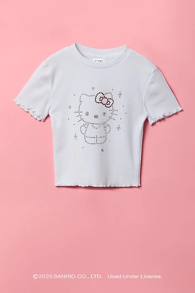 Hello Kitty® Girls Rhinestone Ribbed T-Shirt