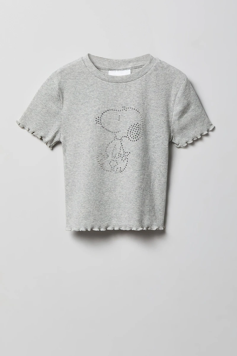 Girls Peanuts Snoopy Rhinestone Ribbed T-Shirt
