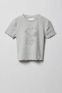 Girls Peanuts Snoopy Rhinestone Ribbed T-Shirt