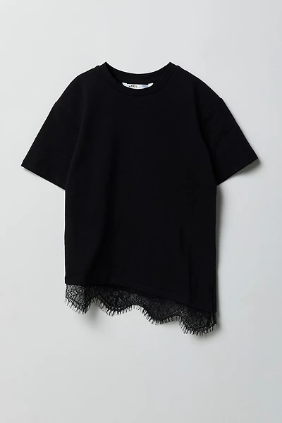 Girls Luxe Heavy Cotton Lace T-Shirt