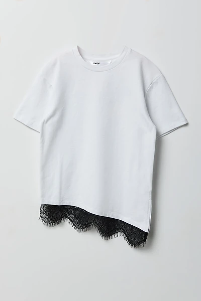 T-shirt en coton lourd de luxe et dentelle pour fille