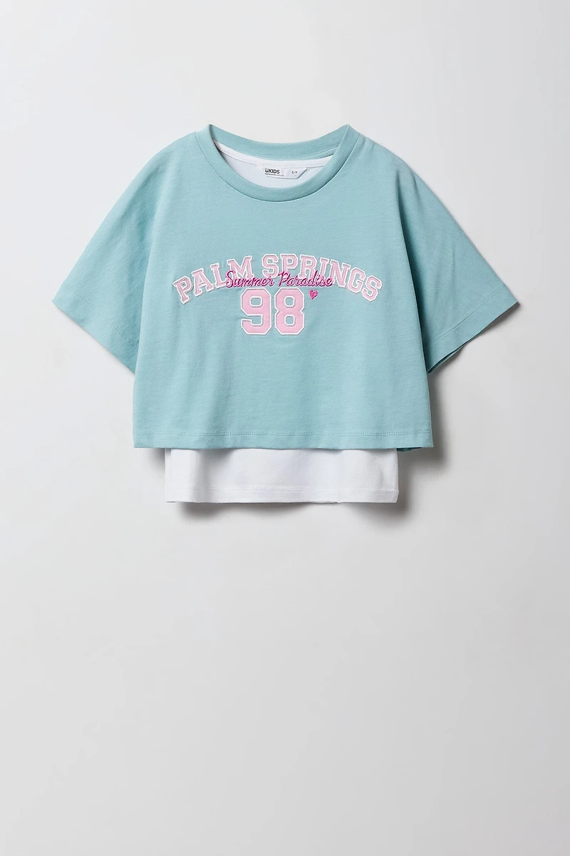 Girls Embroidered T-Shirt & Tank 2 Piece Set