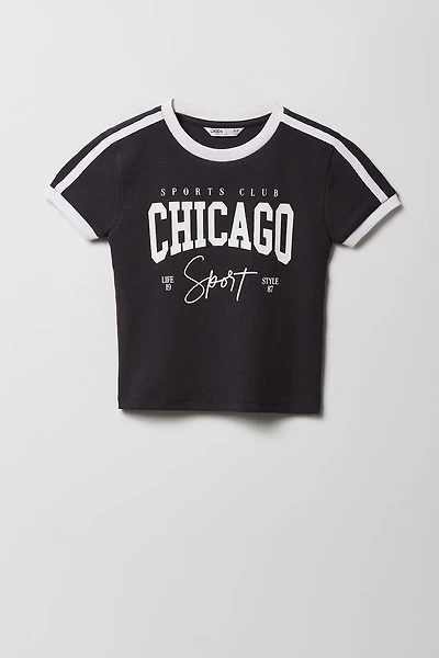 Girls Ribbed Sporty Graphic Ringer T-Shirt