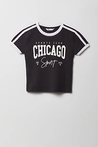 Girls Ribbed Sporty Graphic Ringer T-Shirt