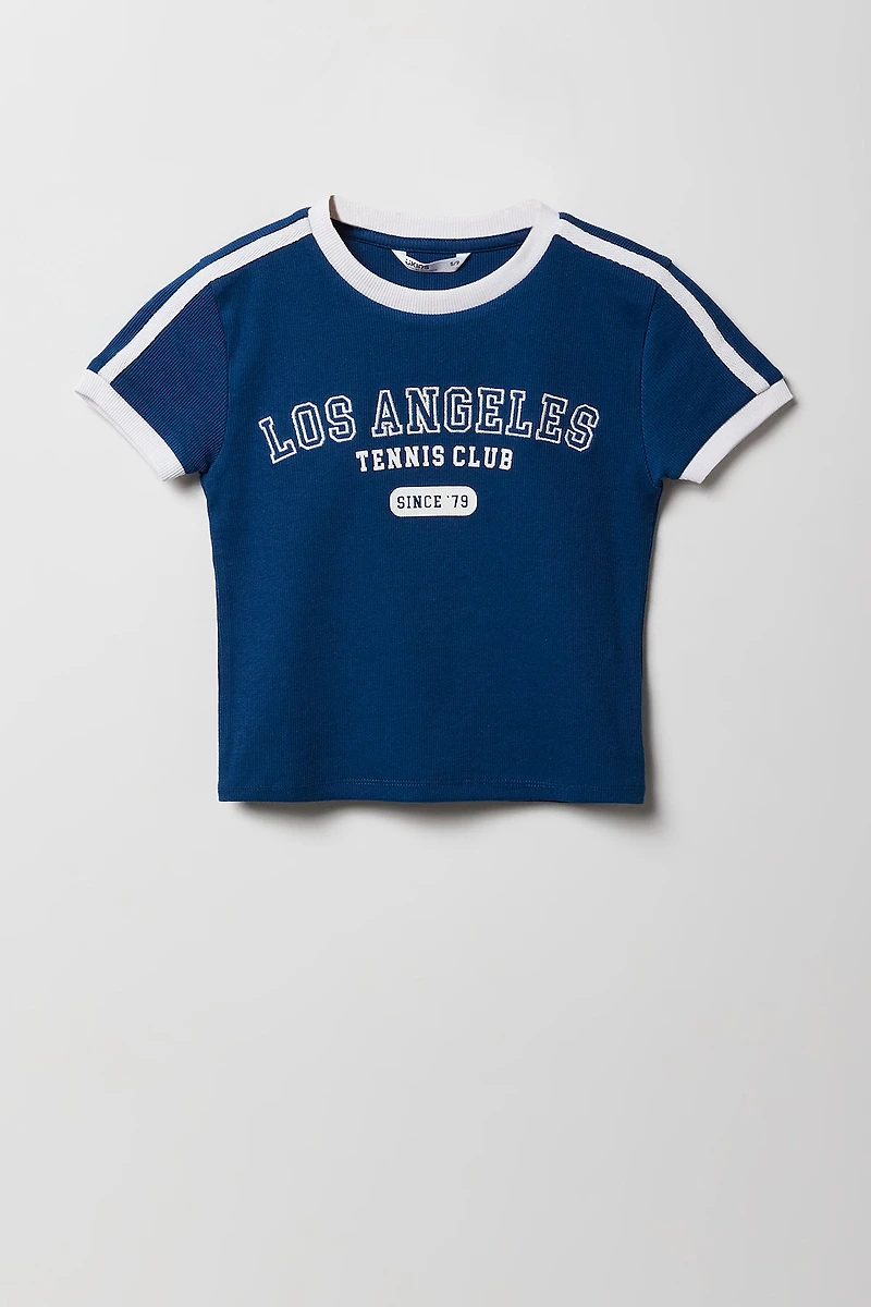 Girls Ribbed Sporty Graphic Ringer T-Shirt