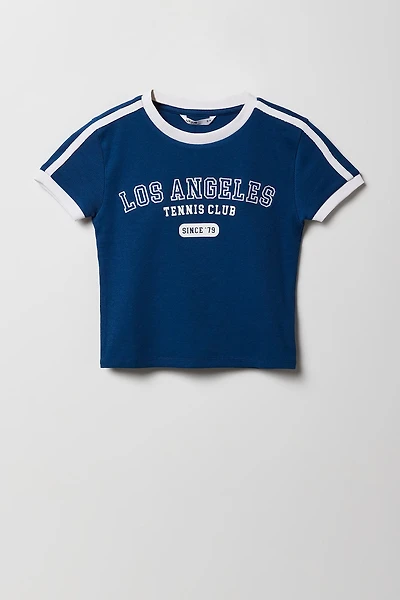 Girls Ribbed Sporty Graphic Ringer T-Shirt