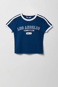 Girls Ribbed Sporty Graphic Ringer T-Shirt