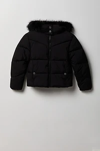 Girls Fur Trim Puffer Jacket