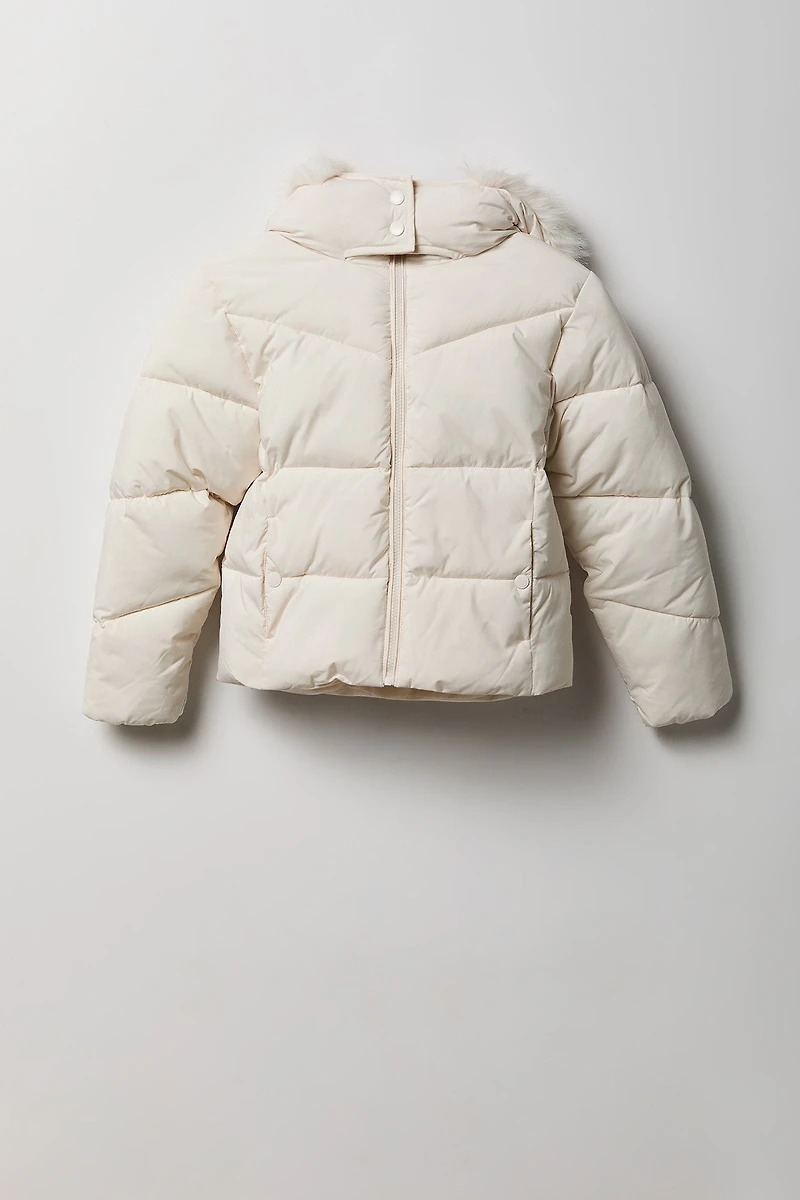 Blouson bouffant avec liséré de fourrure pour fille