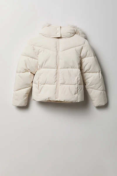 Blouson bouffant avec liséré de fourrure pour fille