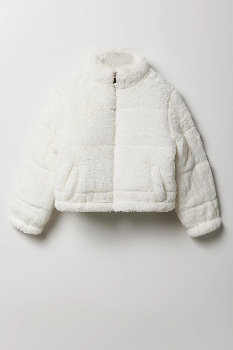 Girls Faux Fur Puffer Jacket