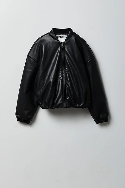 Faux Leather Bomber Jacket