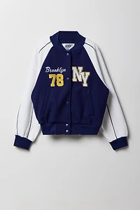 Girls City Twill Embroidered Bomber Jacket