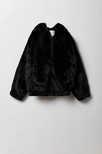 Blouson d'aviateur avec capuchon en similifourrure pour filles