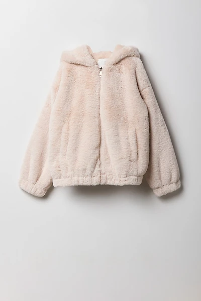 Blouson d'aviateur avec capuchon en similifourrure pour filles