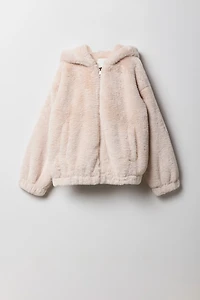 Blouson d'aviateur avec capuchon en similifourrure pour filles