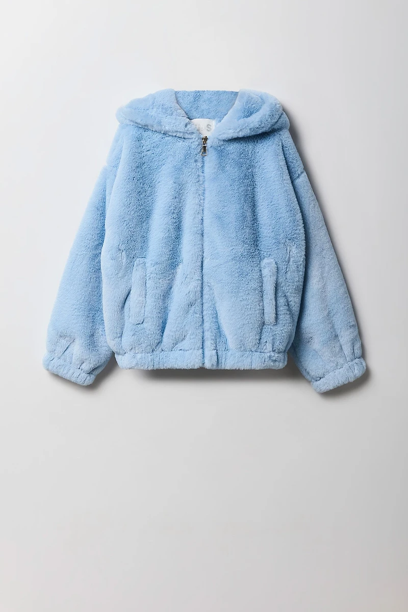 Blouson d'aviateur avec capuchon en similifourrure pour filles