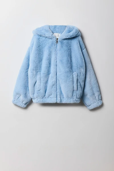 Blouson d'aviateur avec capuchon en similifourrure pour filles