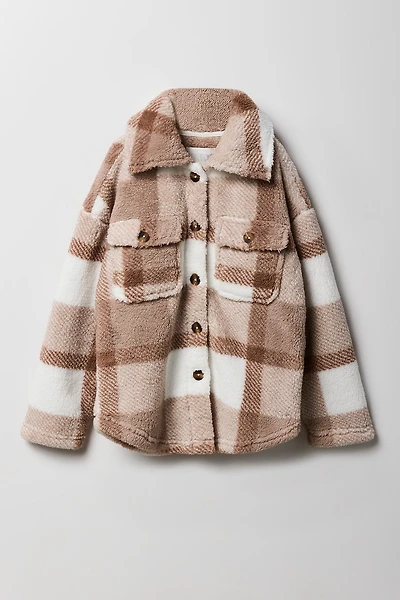 Girls Plaid Sherpa Shacket