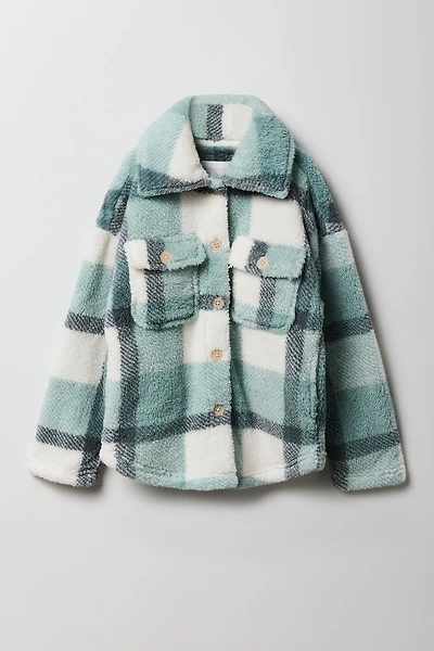 Girls Plaid Sherpa Shacket