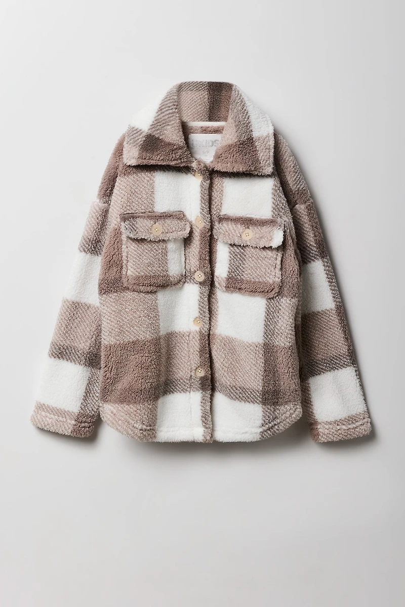 Surchemise en sherpa à carreaux pour filles