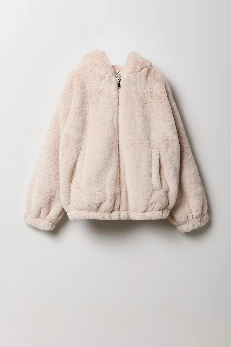 Blouson à capuchon en similifourrure pour fille