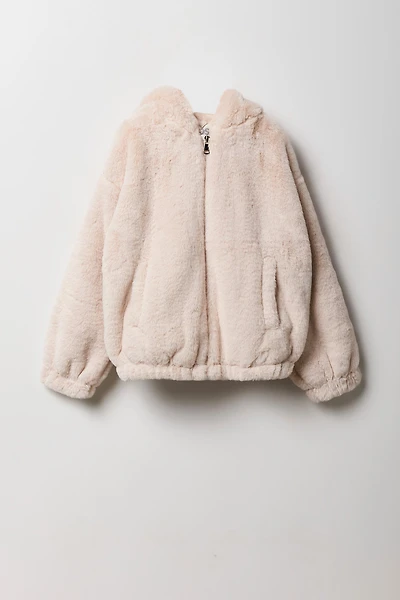 Blouson à capuchon en similifourrure pour fille