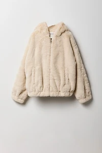 Girls Faux Fur Jacket with Hood