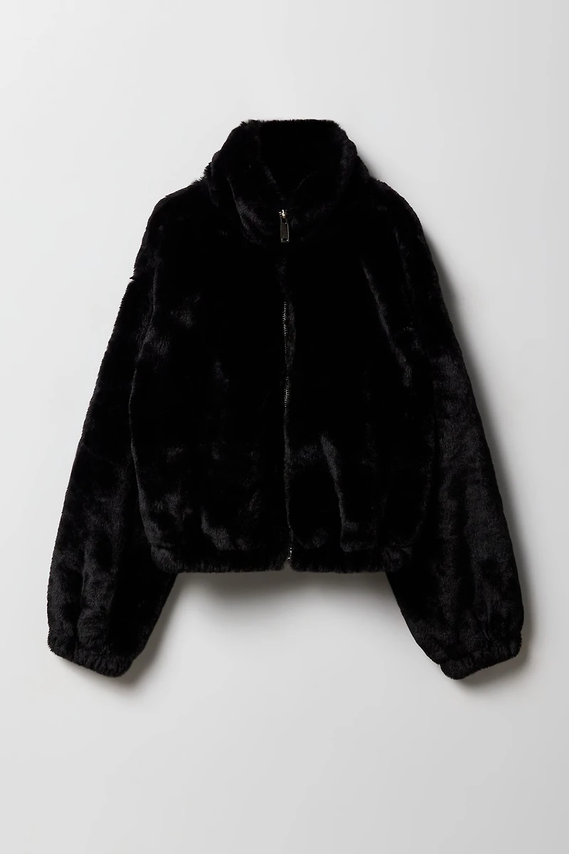 Blouson en similifourrure avec fermeture à glissière pour fille