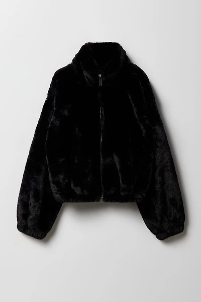 Blouson en similifourrure avec fermeture à glissière pour fille