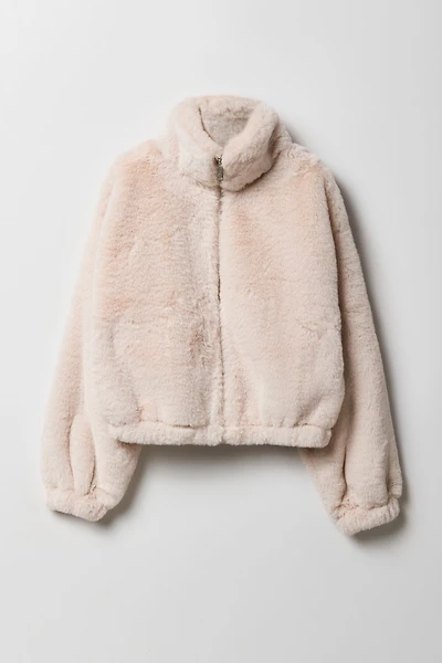 Blouson en similifourrure avec fermeture à glissière pour fille