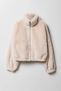 Blouson en similifourrure avec fermeture à glissière pour fille