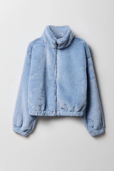 Girls Faux Fur Zip Up Jacket