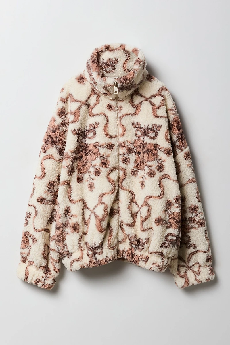 Blouson d'aviateur en sherpa avec glissière pour filles