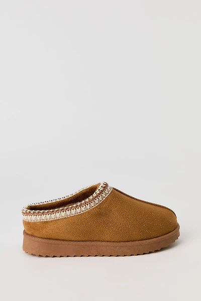 Pantoufles-bottillons en similisuède avec motif brodé pour fille